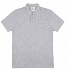 Polo Gris con Logotipo Personalizado Bordado |   Camiseta de Hombre de Algodón Piqué de Alta Gramaje |   Venta al por Mayor de Productos de Marca Privada en Gris Melange - Product Image 3