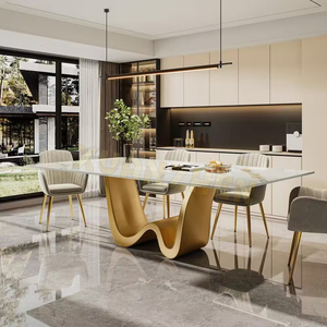 Meubles de salle à manger d'usine, nouveau design moderne, table à manger de luxe en pierre sinterisée et acier inoxydable doré, ensemble de tables à manger - Product Image 6