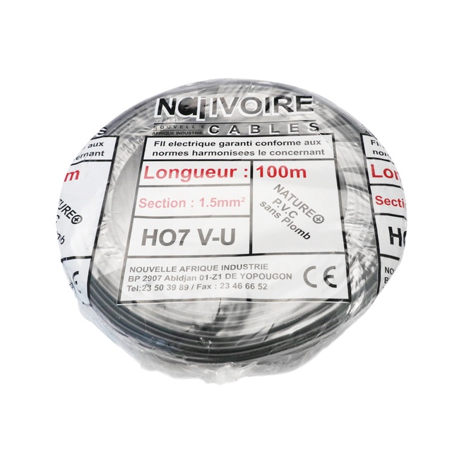 High Quality Copper Wire 1.5mm Electric Cable HO7 V-U  Single Core Cable for Cote D'Ivoire Market