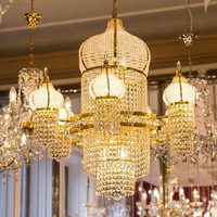 Lustre en cristal arabe de luxe sur mesure, plaqué or, grand luminaire suspendu pour mosquée, hall d'hôtel, projets de palais