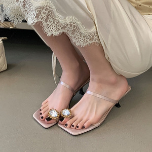 Nouvelles mules à talon aiguille 2026, bout carré orné de cristaux, sandales sexy légères à brides pour soirées, mariages, été et automne - Product Image 6