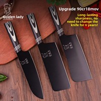 Ensemble de 3 couteaux de cuisine en acier inoxydable, revêtement antiadhésif noir, couteau de chef, couteau à découper la viande, couteau de cuisine tranchant