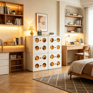 Modern Wood Storage <b>Cabinet</b> with Black Frame 9 Drawers Slab Doors Living Room Furniture - Product Image 1
