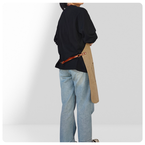 Grembiule in tela kaki da appendere al collo con orlo irregolare - Uniforme da lavoro per caffetterie, negozi di bubble tea, pasticcerie e saloni di parrucchieri - Product Image 3