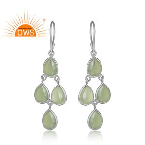Prehnite Chalcedony Gemstone Earrings Designer 925 Sterling Fine Silver Bezel Set Dangle Earrings Supplier Jewelry - Product Image 3