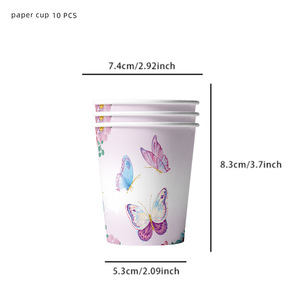 Vaisselle de fête d'anniversaire pour enfants sur le thème des papillons rose et violet LUYI, assiettes en <span class=keywords><strong>papier</strong></span>, serviettes, gobelets, nappe, décorations - Product Image 3
