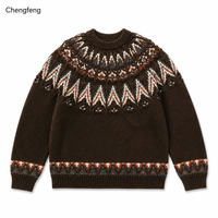 Pull-over d'hiver personnalisé pour homme en tricot nordique, motif Fair Isle, col rond, avec broderie au crochet, respirant