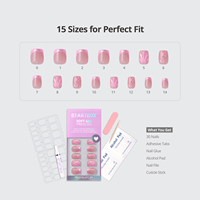 Kit de Uñas Postizas Cortas Cuadradas 3D con Punta Francesa Rosa, Uñas de Gel Suave para Verano y Playa, Juego de Uñas a Presión para Manos y Pies