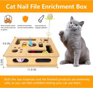Boîte d'enrichissement interactive <span class=keywords><strong>pour</strong></span> <span class=keywords><strong>chat</strong></span>, griffoir et boîte de soin des ongles intégrée avec papier abrasif <span class=keywords><strong>pour</strong></span> affûter les griffes de votre animal tout en le faisant jouer - Product Image 2