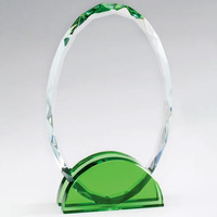Trophée Rond en Cristal Vierge de Haute Qualité avec Base Verte – Récompense pour Champion de Compétition