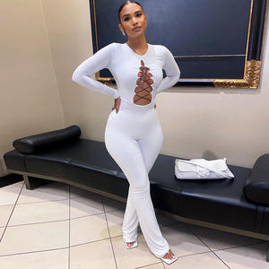 2026 セクシー ホローアウト 長袖 エースアップ ジャンプスーツ レディース スキニー ジャンプスーツ パッチワーク ジャンプスーツ - Product Image 2