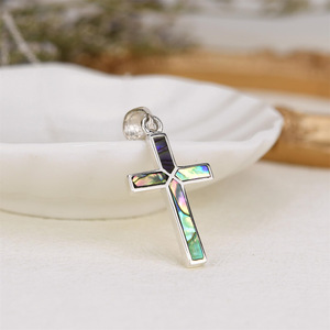 Hot Sale Women's Stainless Steel Pendant <strong>Necklace</strong> <strong>Silver</strong> Plated Cross Inlaid Abalone <strong>Shell</strong> Trendy Chain for GiftNE250039 - Product Image 4