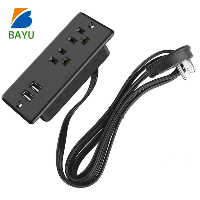 Factory Conference Desktop Recessed Power Socket Desk Mount Surge Protector with Two USB-A Furniture Recessed Power Strip
