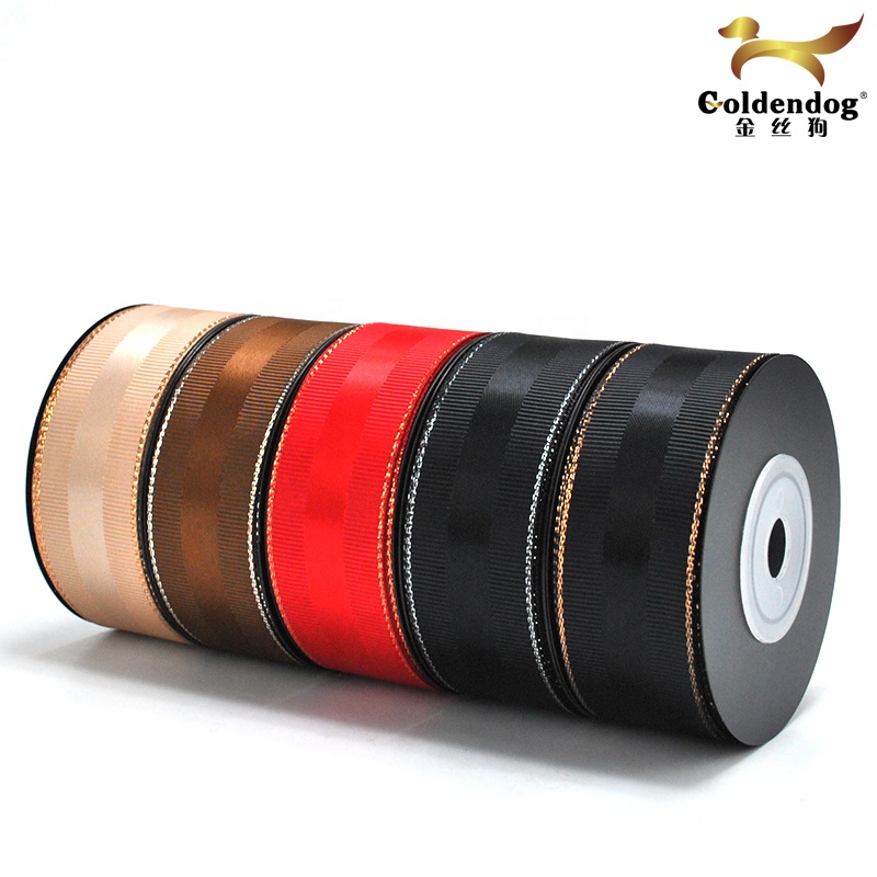 Personalized Fancy Decorative Grosgrain Gold or Silver Edge Satin Ribbon for Gift and Box Packaging
