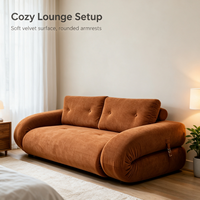 Canapé 2 places inclinable rétro capitonné en tissu avec accoudoirs incurvés, style vintage, pour salon, appartement, maison, centre commercial, café, hôtel, décoration de lounge - Vente en gros