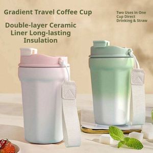 Premium 304 Stainless Steel Vacuum Insulated Coffee Mug Ceramic Lined with <b>Straw</b> Laser Engraved Logo Business Gift <b>Cup</b> Wholesale - Product Image 2