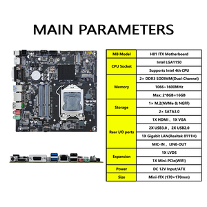 Nueva placa base de compatible con Intel 4th Gen CPUs DDR3 memoria de doble canal NVMe M.2 <span class=keywords><strong>Mini</strong></span>-PCIe TPM SATA3.0 H81 <span class=keywords><strong>ITX</strong></span> placa base - Product Image 5