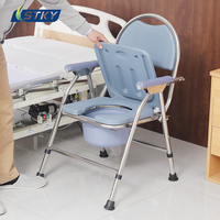Chaise de toilette pliante portable avec dossier et assise rembourrée en cuir pour les patients alités souffrant de troubles aux jambes et aux pieds
