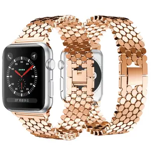 苹果Iwatch系列7 8奢华高品质六角45毫米49毫米超金手链臂带金属钢表带