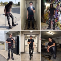 Jeans skinny noirs personnalisés pour hommes, déchirés, ornés de strass, style streetwear hip-hop, coupe slim, délavés à l'acide, effet bling