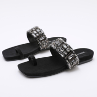 Sandales plates à bout carré et nœud en strass, design tendance, pour femme, collection été, best-seller