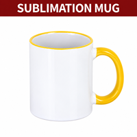 Mug en céramique vierge de 11 oz pour sublimation, avec logo imprimé personnalisé, bord doré et anse colorée, vente en gros à prix abordable