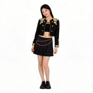 Conjunto de 2 Piezas de Ropa de Baile K-pop Jazz con Borlas <span class=keywords><strong>Militares</strong></span>, Bordado en Negro y Dorado, para Actuaciones en Escenario, para Mujer - Product Image 2