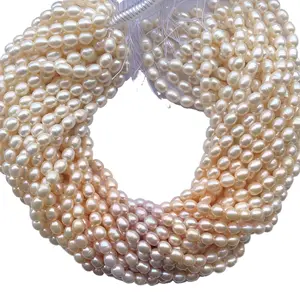 8mm Natural Pink Cream White Color Freshwater Pearl Stone Smooth Rice Shape Beads Strand from Manufacturer Buy Now