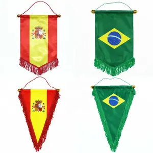 Banderines de sublimación de doble cara individual con logotipo personalizado Impresión de tela satinada Mini equipo de fútbol Bandera de fútbol Banderines qcpflag