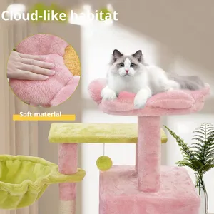 منصة قطط متكاملة على شكل شجرة للتسلق، بتصميم بسيط بلون الماكارون، موفرة للمساحة، مناسبة لجميع الفصول - Product Image 4