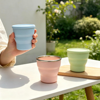 Gobelet pliable en silicone de 250 ml avec bord en acier inoxydable et couvercle, bouteille d'eau portable pour les voyages