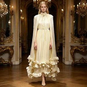 Eleganti <span class=keywords><strong>Abiti</strong></span> da Sera <span class=keywords><strong>per</strong></span> Donne con Maniche a Mantella, Orlo Arricciato, Scollo a V in Cotone Mercerizzato Scintillante, Vestito Formale da Festa - Product Image 2