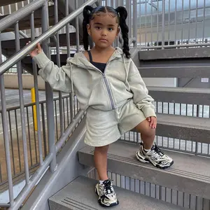 Plain Designer Cotton Oversize Zipper Hoodie Shorts Set Boy Girl Short Sweatsuit Kids Clothing