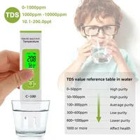 Yieryi C-100 Mètre numérique 5-en-1 TDS/EC/SALT/SG/Température pour la qualité de l'eau des piscines, de l'eau potable et des aquariums (Terre ferme)