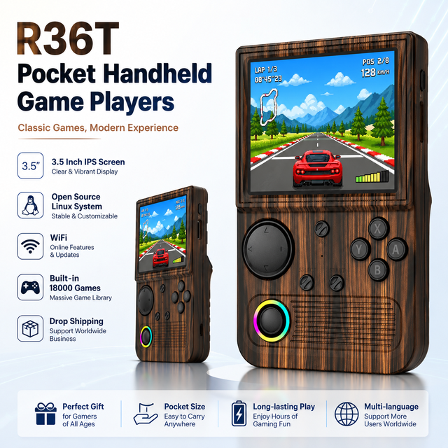 R36T Pocket Handheld Game Players 3.5 Inch IPS Open Source Linux System WiFi Built-in 18000 Games for Drop Shipping