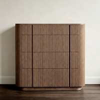 Commode moderne à 5 tiroirs en chêne massif de luxe avec rayures verticales pour chambre à coucher
