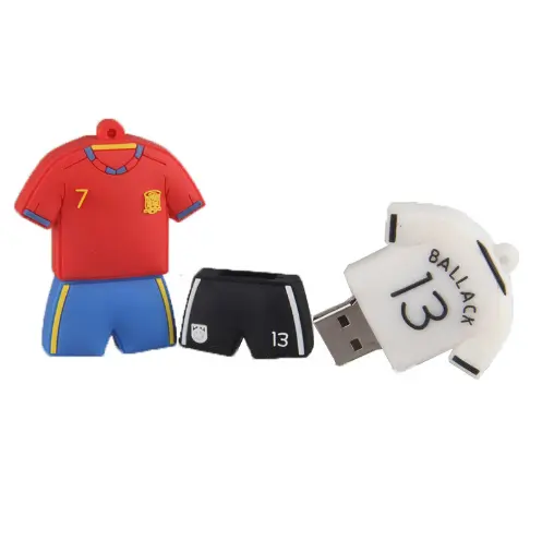 Chemise de football en PVC personnalisée populaire clé USB clé USB nouvelle interface 2.0 1G 2G 4G 8G clé USB en caoutchouc personnalisée