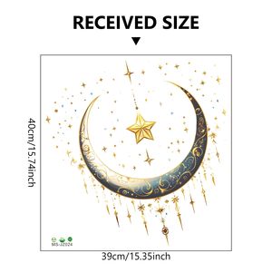 Adesivo Murale Islamico per Ramadan, Luna Crescente Blu e Oro <span class=keywords><strong>con</strong></span> Stelle, Decorazione Rimovibile per Casa, Celebrazioni del Ramadan ed Eid - Product Image 6