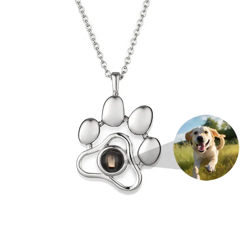 Schattige Hond Paw Ketting Shopify Dropshipping Sieraden Aangepaste Fotoprojectie Kettingen 100 Talen Ik Hou Van Je Hanger Ketting