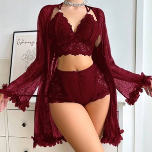 Ensemble de <span class=keywords><strong>lingerie</strong></span> <span class=keywords><strong>sexy</strong></span> pour femmes en trois pièces avec robe en dentelle pour l'été, style pur désir, ensemble de pyjama de <span class=keywords><strong>lingerie</strong></span> de haute qualité. - Product Image 1