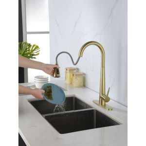 Db Gold Pull <b>Down</b> Sprayer Kitchen Faucet Fingerprint Resistant Single Hole Design Kitchen Sink Faucet - Product Image 5