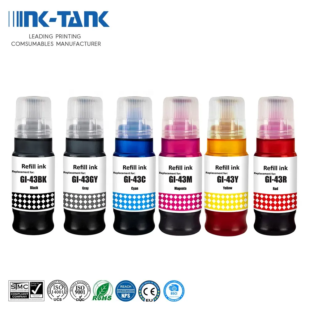 INK-TANK GI43 GI 43 GI-43 Premium Compatible Color Bulk Water Based Bottle Refill Ink For Canon PIXMA G540 G640 Printer