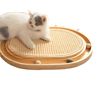 لوح خدش خشبي تفاعلي من الخيزران الفاخر ، لعبة أشجار القطط الداخلية ، كرة خدش ، كرتون معبأ بالكامل - Product Image 1