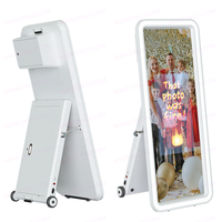 Photobooth Miroir Magique Portable Grand Pliable pour Selfies, Kiosque de Tirage Photo avec Appareil Photo et Écran Tactile en Libre-Service