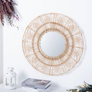 Rattan Decorative <b>Mirror</b> Round Handmade Wall <b>Hanging</b> Entryway <b>Mirror</b> Black Framed Colored Lens - Product Image 2