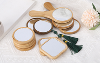 Cermin Rias Bambu Desain Modern Mini Portabel untuk Penggunaan Kosmetik dengan Bingkai Kayu, Cermin Vanity Kaca Bulat