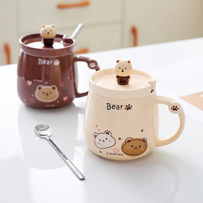 Creative cartoon bear design ceramic coffee milk cute mugs for girls