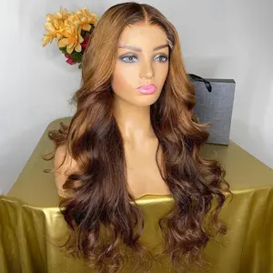 Vendeers-Peluca de cabello humano virgen indio, cabello natural ondulado con cutícula y encaje Frontal, color marrón claro, suizo