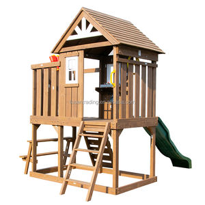 Casa de juegos infantil de madera resistente con tobogán y rocas para escalar, banco de picnic para patio trasero, juegos al aire libre. - Product Image 3