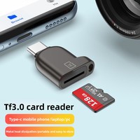 Lector de Tarjetas TF Transfronterizo Tipo-C Compatible con Teléfonos Android y iOS, Mini Lector de Tarjetas OTG Externo de Aleación de Zinc